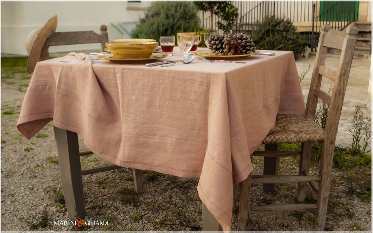 Linen Spring Tablecloths Salmon Color Barcellona Linen Spring Tablecloths Salmon Color Barcellona
