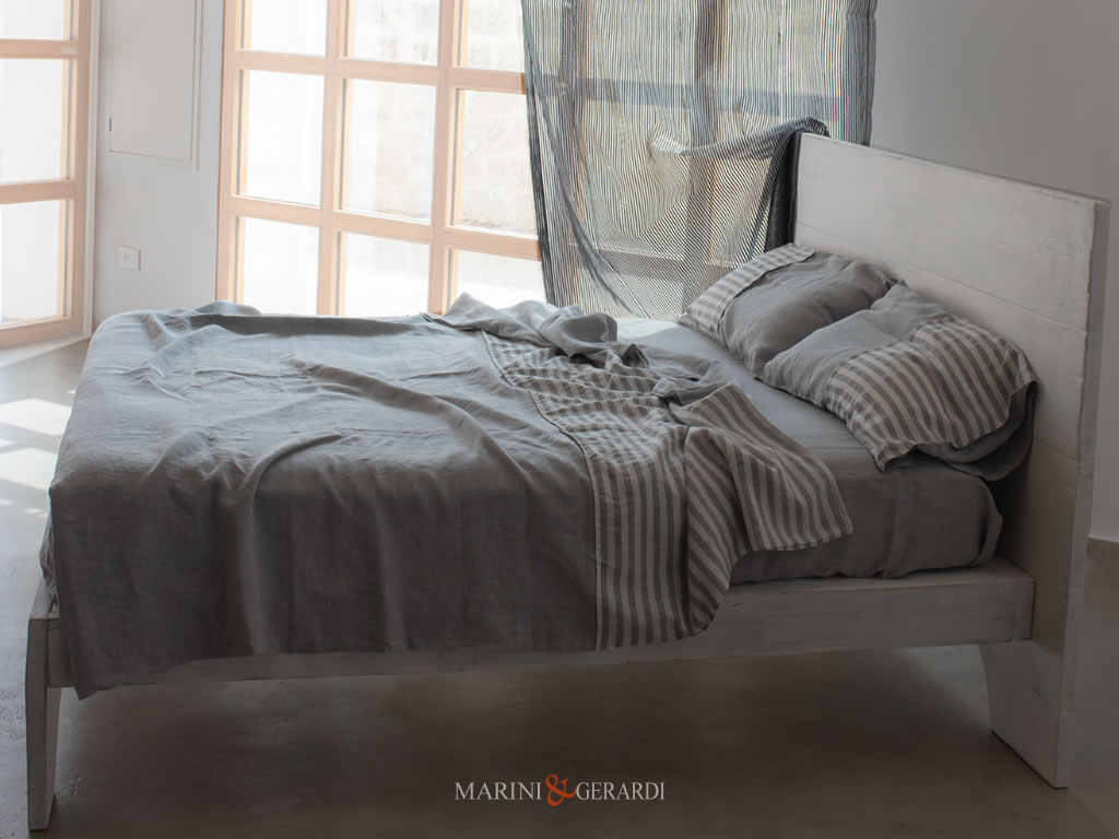 Ash Grey Linen Bedding Set With Striped Accents Ash Grey Linen Bedding Set With Striped Accents