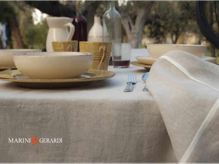 Elegant Natural Linen Tablecloths Ecru Melissano