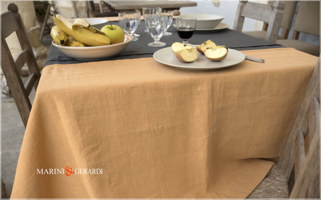 Italian Linen Tablecloths Pumpkin Anthracite Grey Siviglia