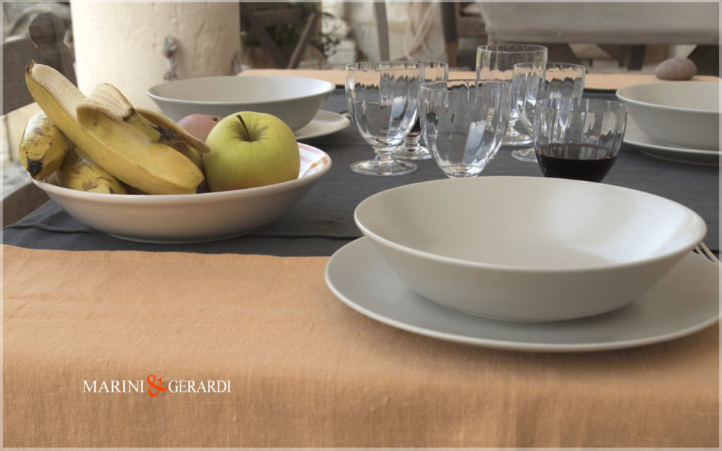 Linen Holiday Tablecloths Pumpkin Anthracite Grey Siviglia