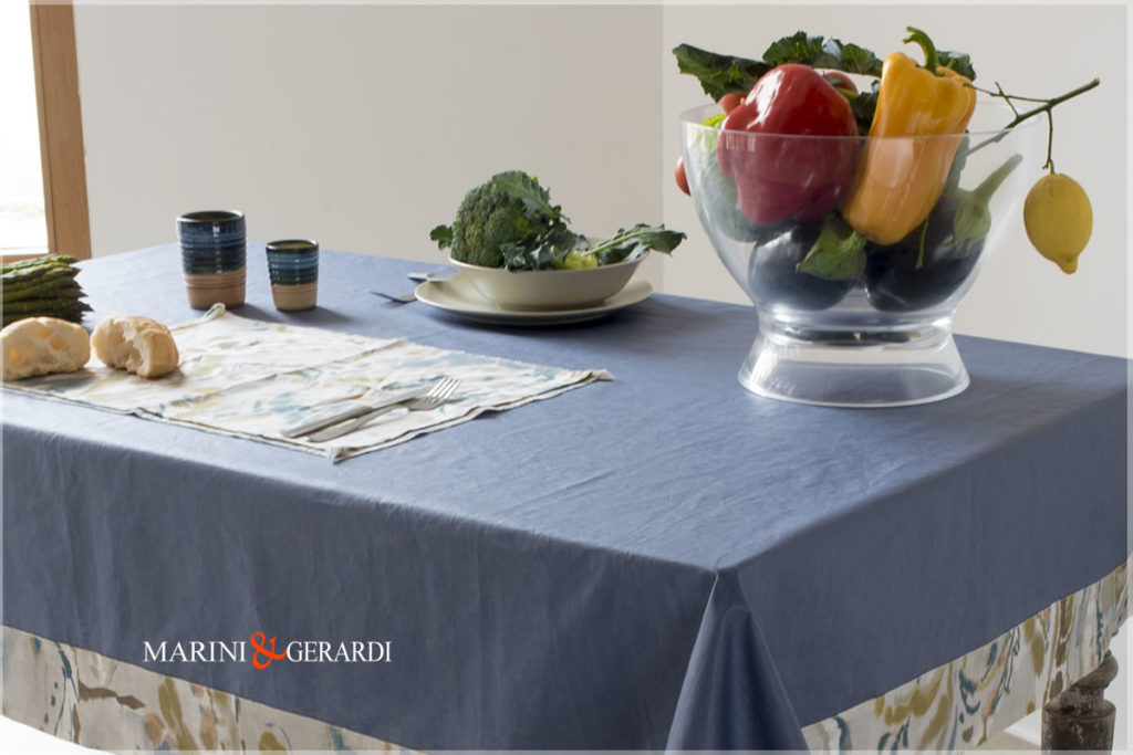 Linen Stain Resistant Tablecloth Blu And Flowers Vacanze Romane 08