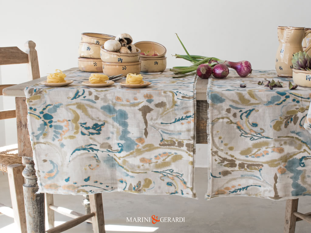 Linen Table Runners With Modern Jacquard Flowers
