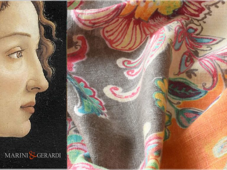 Linen Fabric Orange Flowers Botticelli Spring Weave