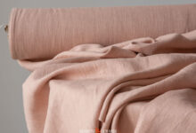 Raw Salmon Colored Linen Fabric For Tablecloths And Curtains